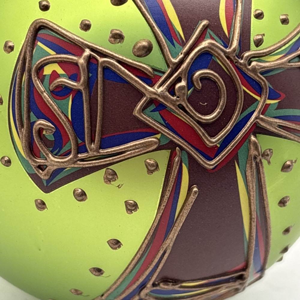 Glass Ornament Christmas Cross Green Glory Haus Brushfire Designs Curl Cross NIB - Picture 3 of 9